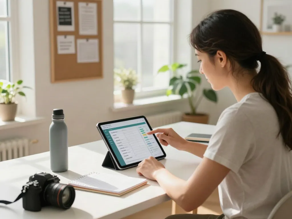 A motivated individual using the rokok 88 app for habit tracking in a bright and inviting workspace.